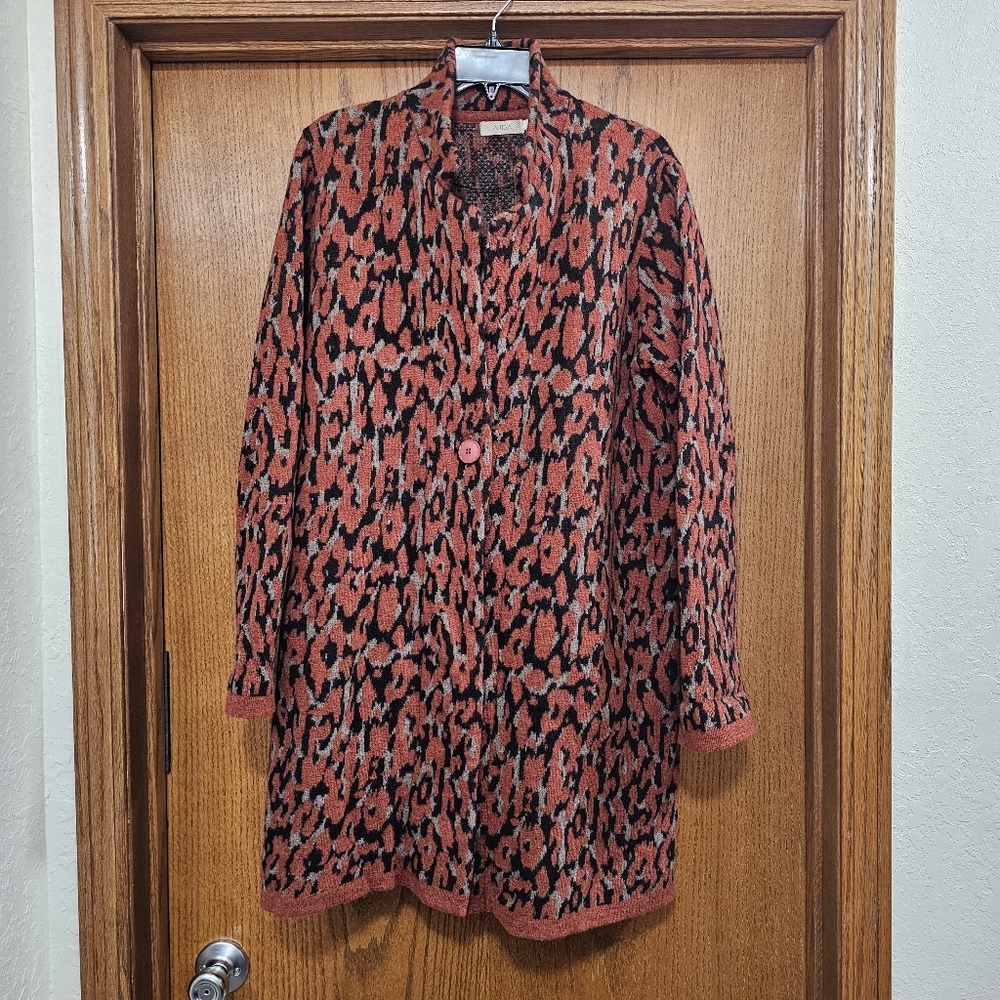AIDA Abstract Animal Print Wool Blend Longline Cardigan Made in Italy Size Large